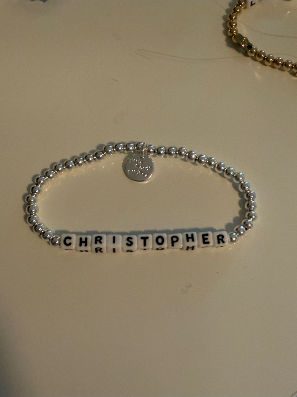 Little Words Project 'CHRISTOPHER' Beaded Name Bracelet - Silver Tone M/L